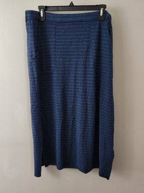 Prana Midi Blue Skirt Crunchy Boho Earthy Stripes Hippie Hemp Cotton Pockets